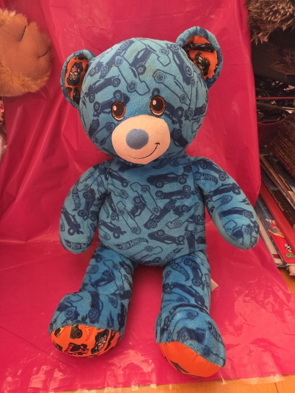 Build-A-Bear 18" Hot Wheels 50th Anniversary Blue Orange Plush Teddy 2018 BAB